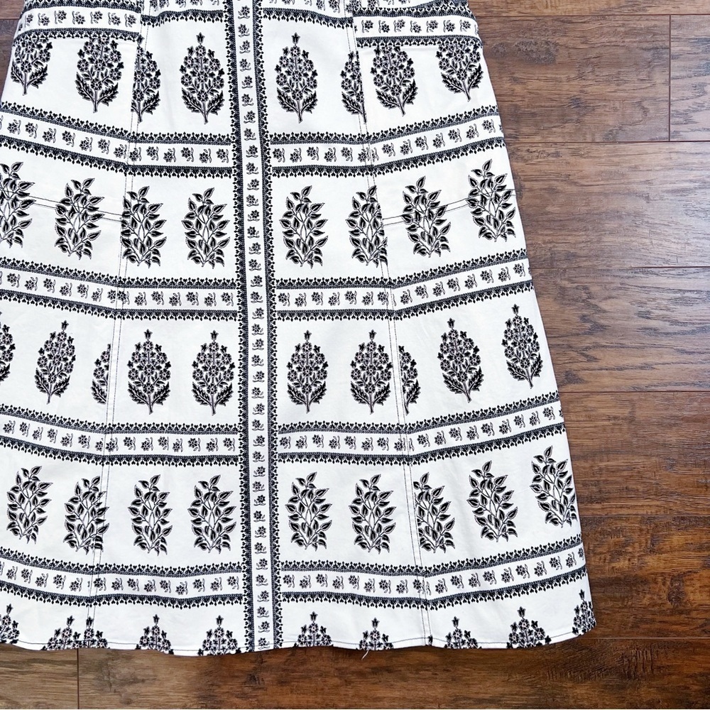 Anthropologie • Woodblock Midi Dress cream brown floral print stretch twill - Picture 8 of 13